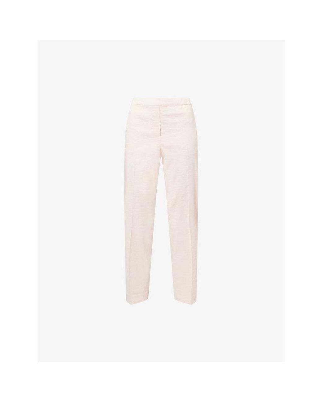 Theory White Treeca Pull-On Linen-Blend Trousers
