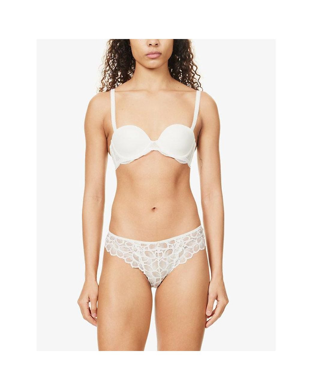 Panache White Allure Floral-Embroidered Stretch-Woven Thong