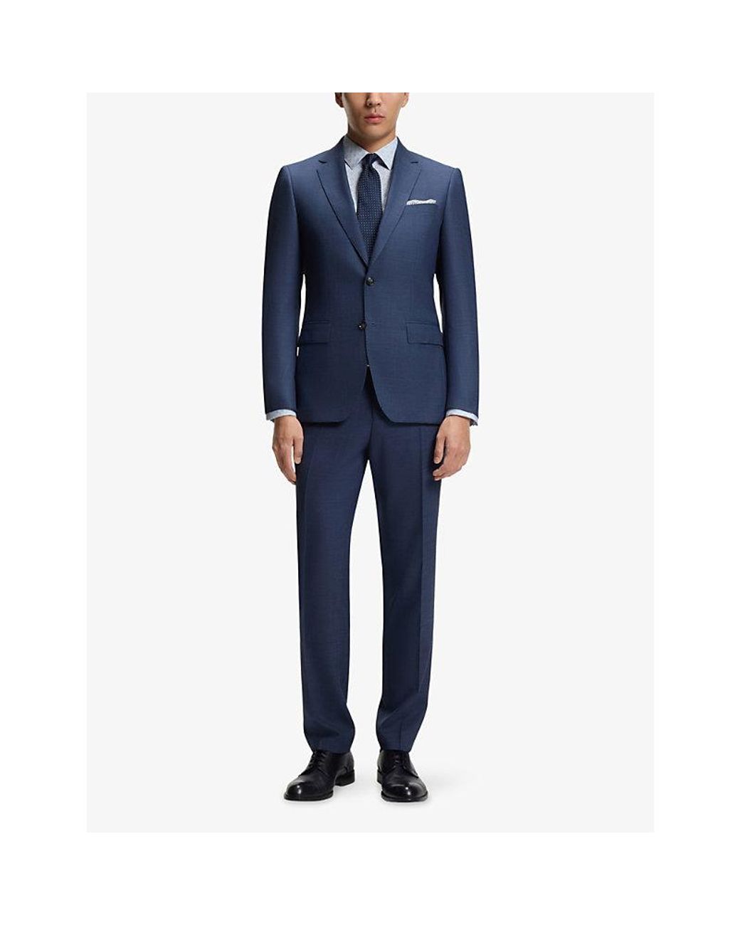 Boss Blue Graphic-Pattern Slim-Fit Cotton-Blend Shirt for men