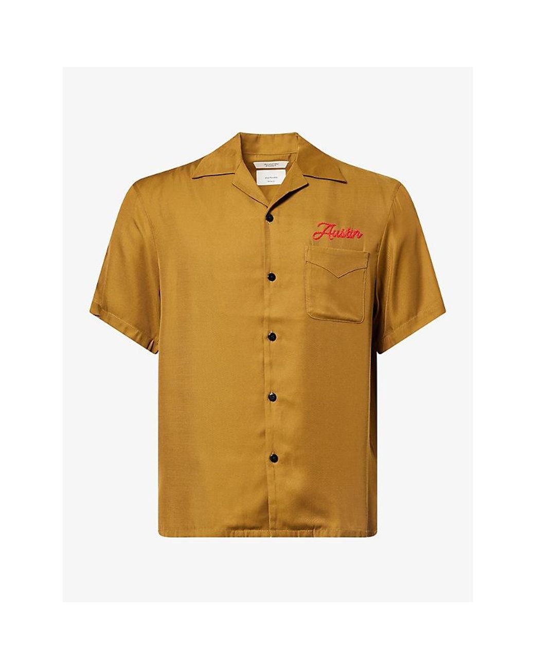 Austin Post Yellow Bowling Brand Embroidered Woven Shirt for men