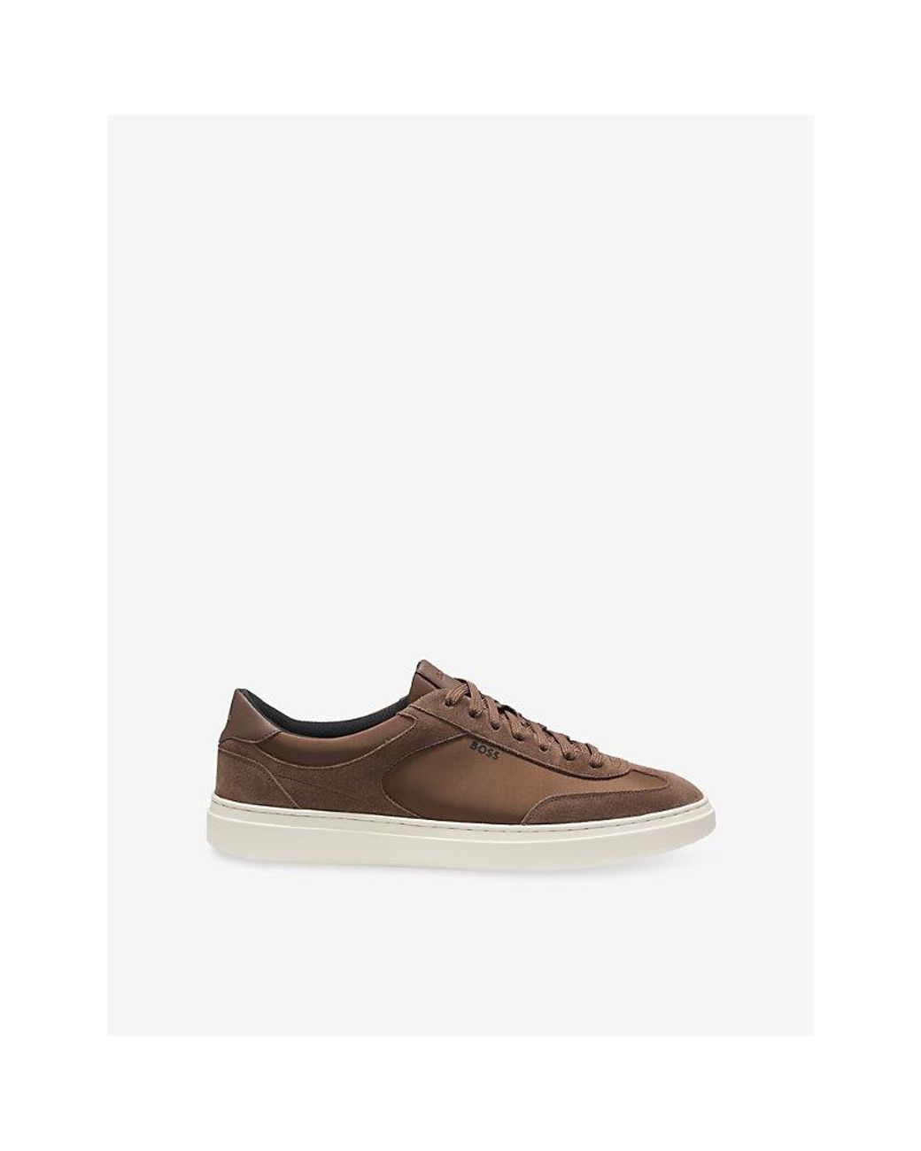 Boss Brown Branded Suede And Leather Trainers for men