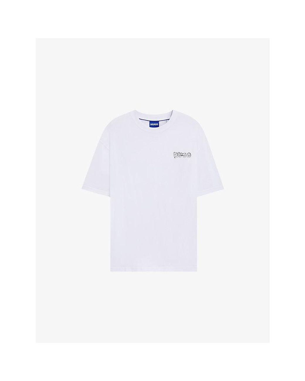 HUGO White Brand-Print Relaxed-Fit Cotton-Jersey T-Shirt for men