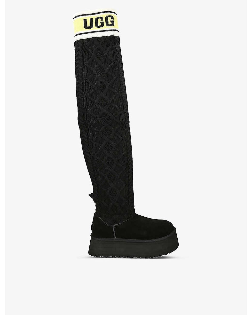 UGG Logo Cable-knit Sweater Over-the-knee Boots in Black | Lyst UK