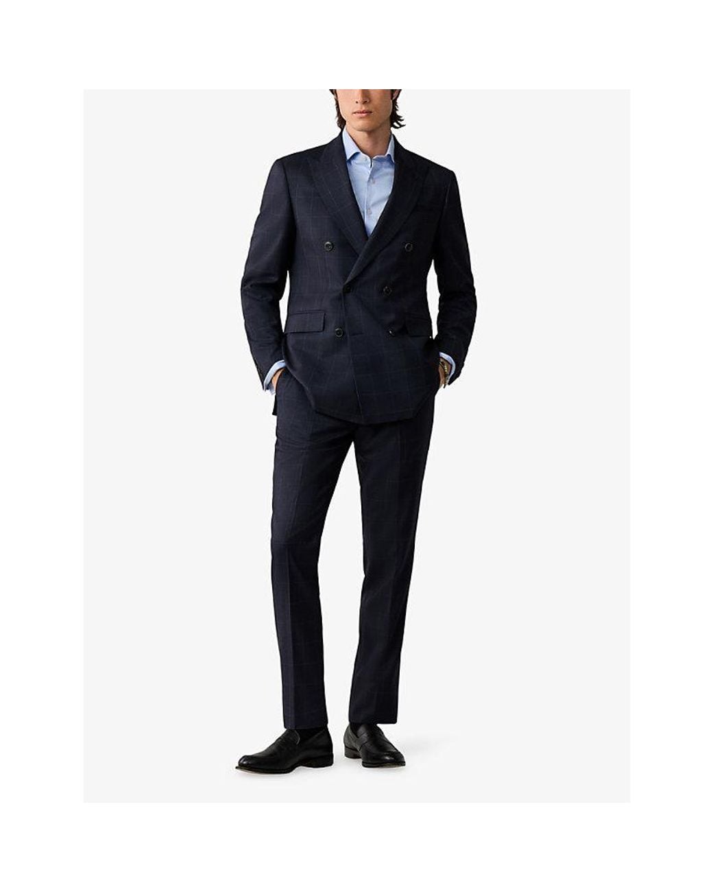 Hackett Blue Windowpane Double-Breasted Wool Blazer for men