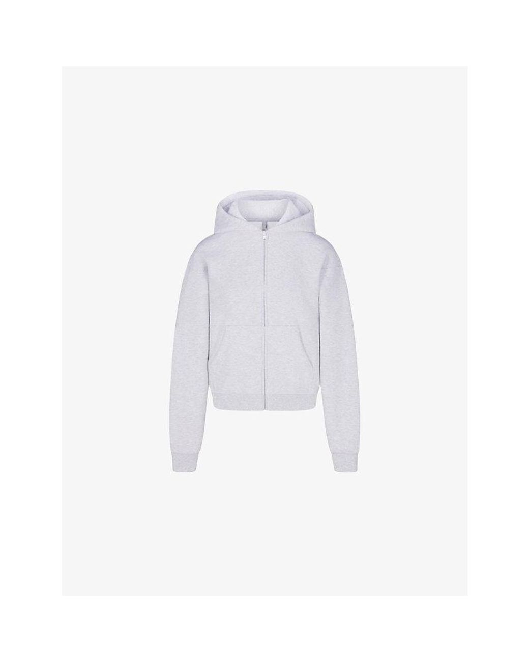Skims White Classic Zip-Up Cotton-Fleece Hoody