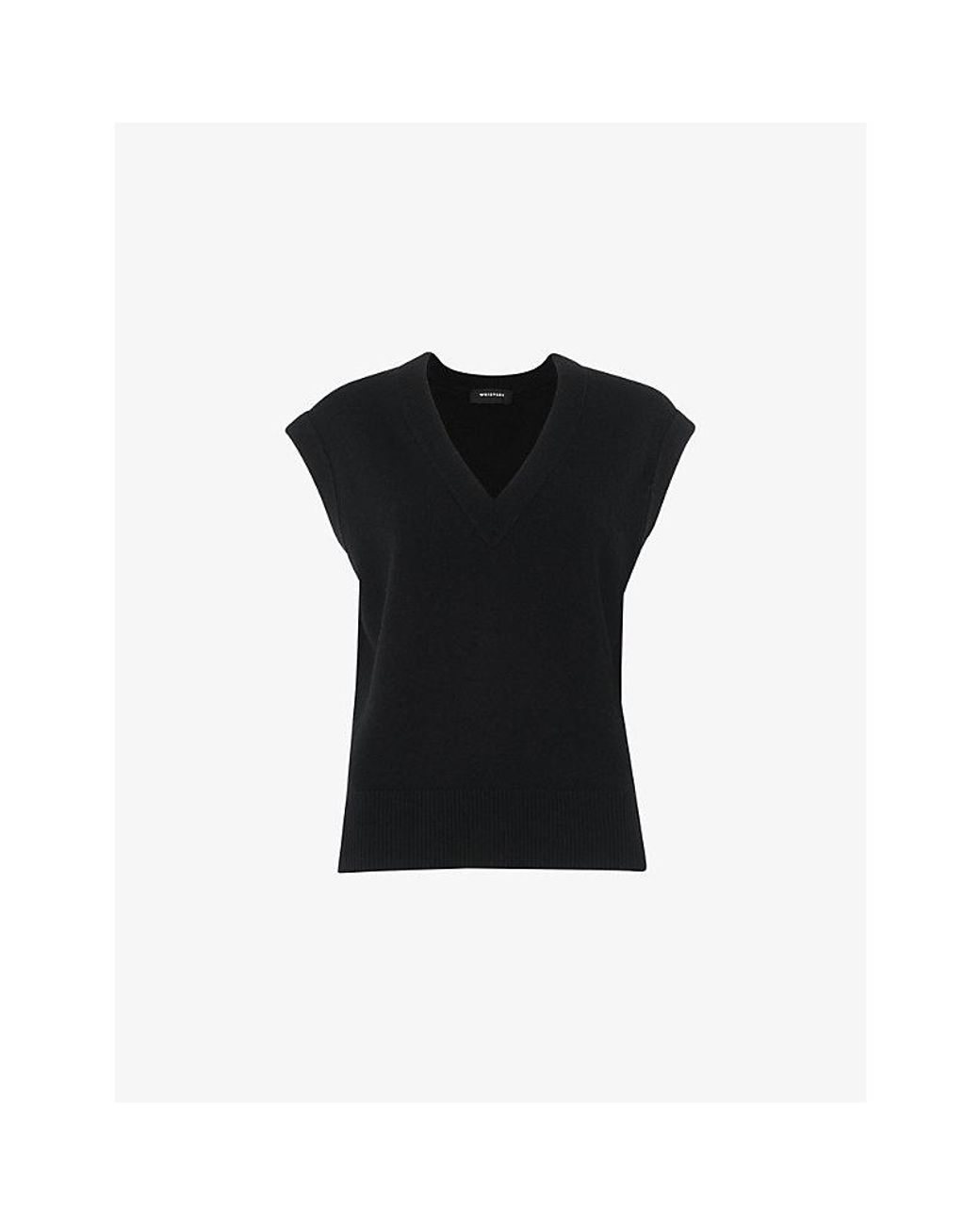 Whistles Black V-Neck Knitted Wool Tank Top