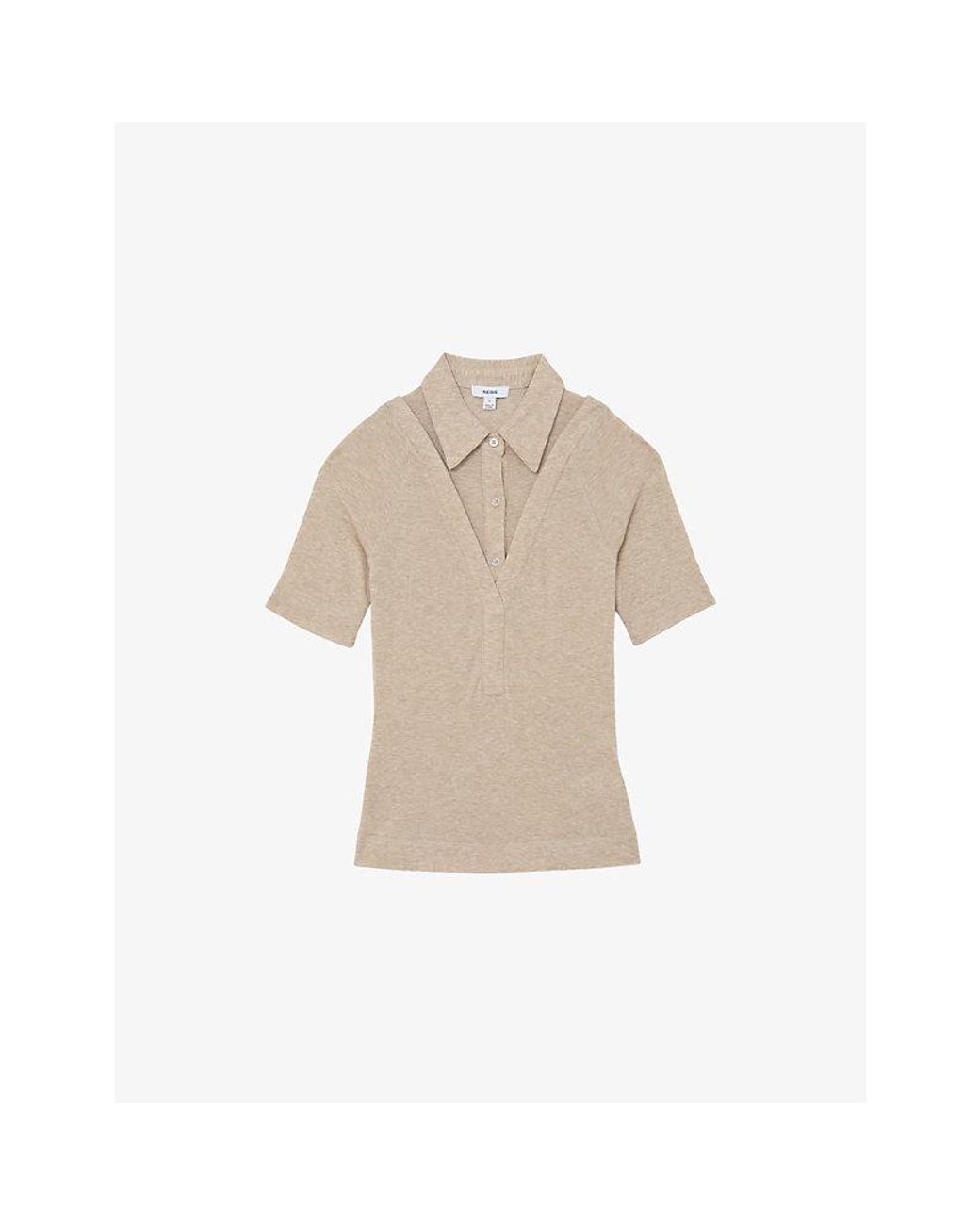 Reiss Natural Shona Collar-Insert Stretch-Knit Top