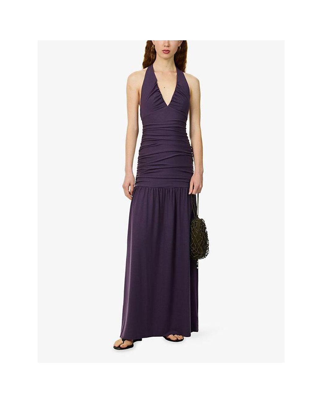 Reformation Purple Hugo Ruched Stretch-Jersey Midi Dress