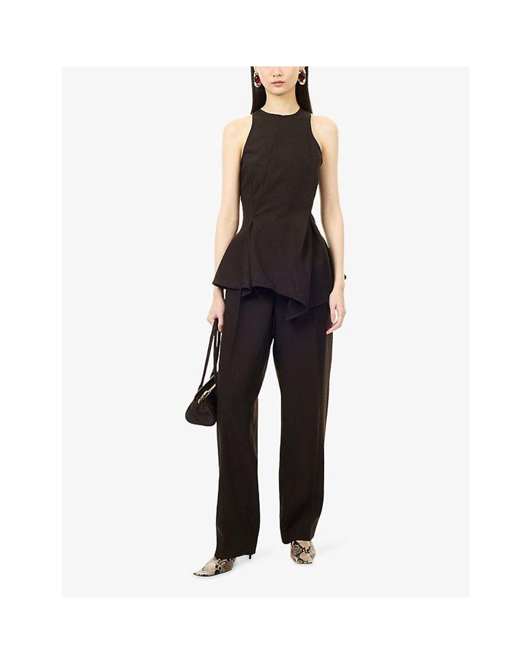 Magda Butrym Black Tailored Pleated Straight-Leg Wool-Blend Trousers