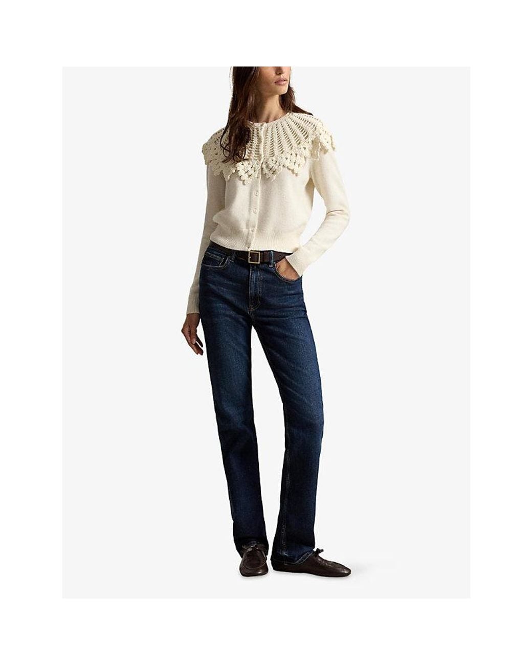Polo Ralph Lauren White Crochet Long-Sleeve Wool-Alpaca Blend Cardigan
