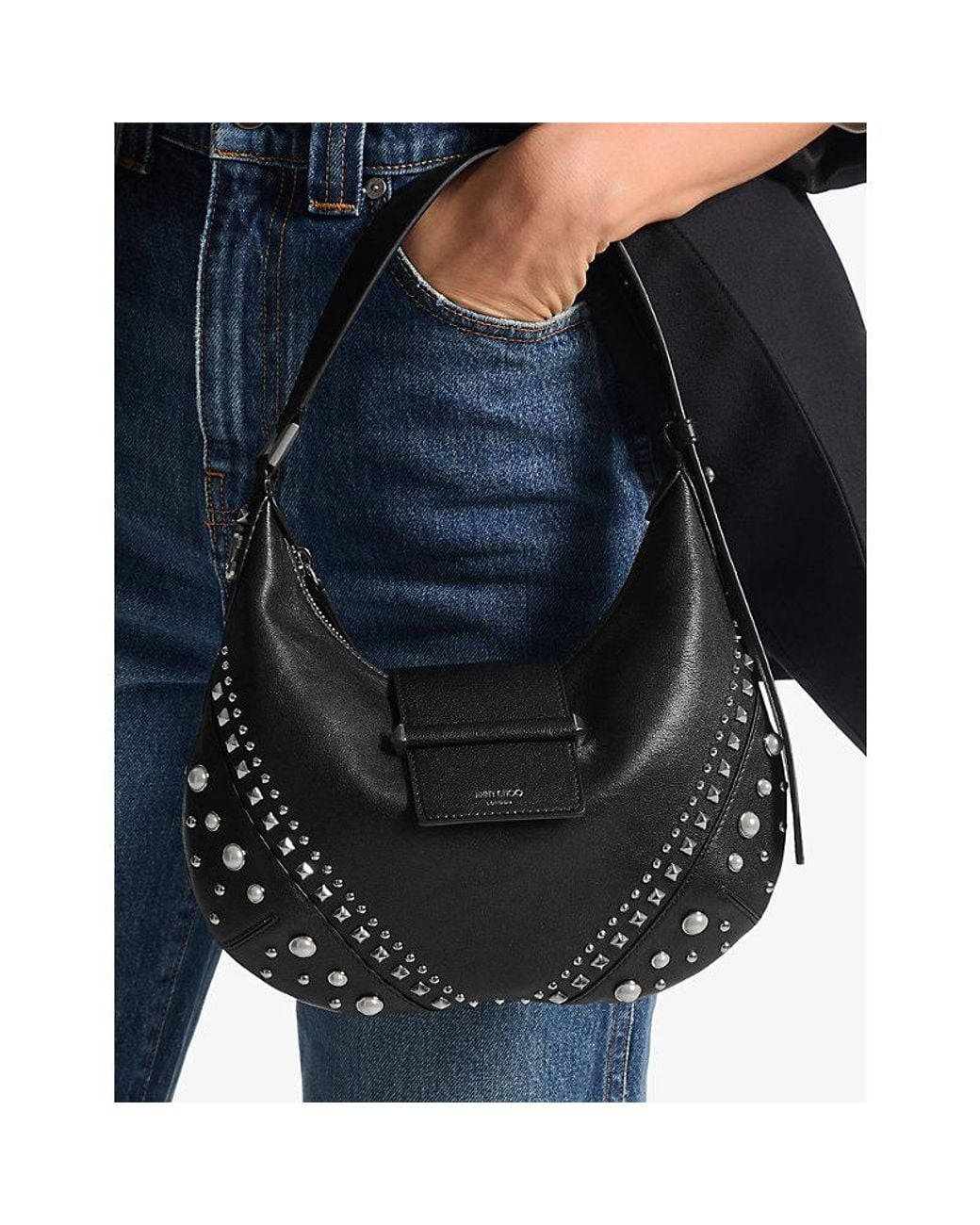 Jimmy Choo Black Bar Hobo Small Leather Shoulder Bag