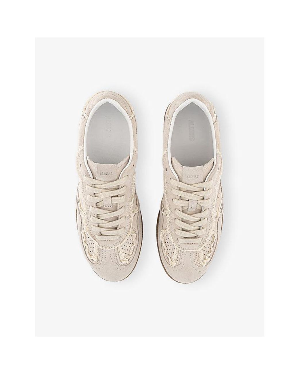Alohas White Tb490 Crochet-Trim Suede Low-Top Trainers