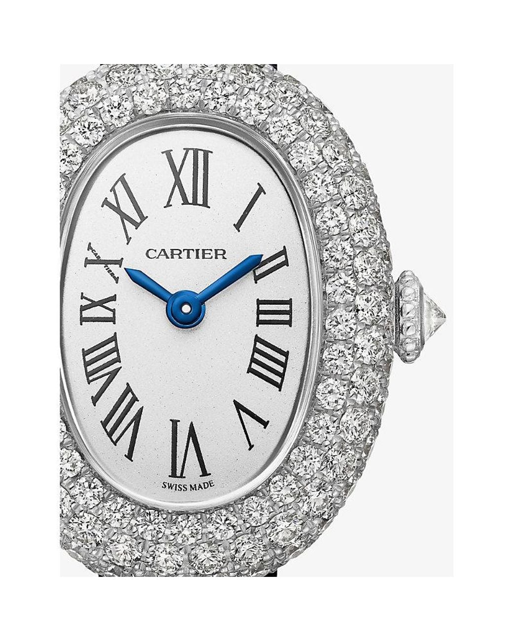 Cartier Blue Baignoire Mini 18Ct- Rhodium-Plated, 1.9Ct Brilliant-Cut Diamond And Leather Quartz Watch 24.6Mm