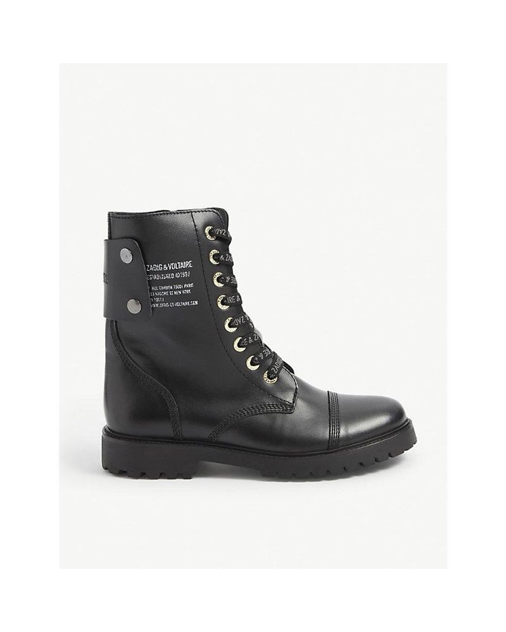 Zadig & Voltaire Black Joe Logo-Lace Leather Ankle Boots
