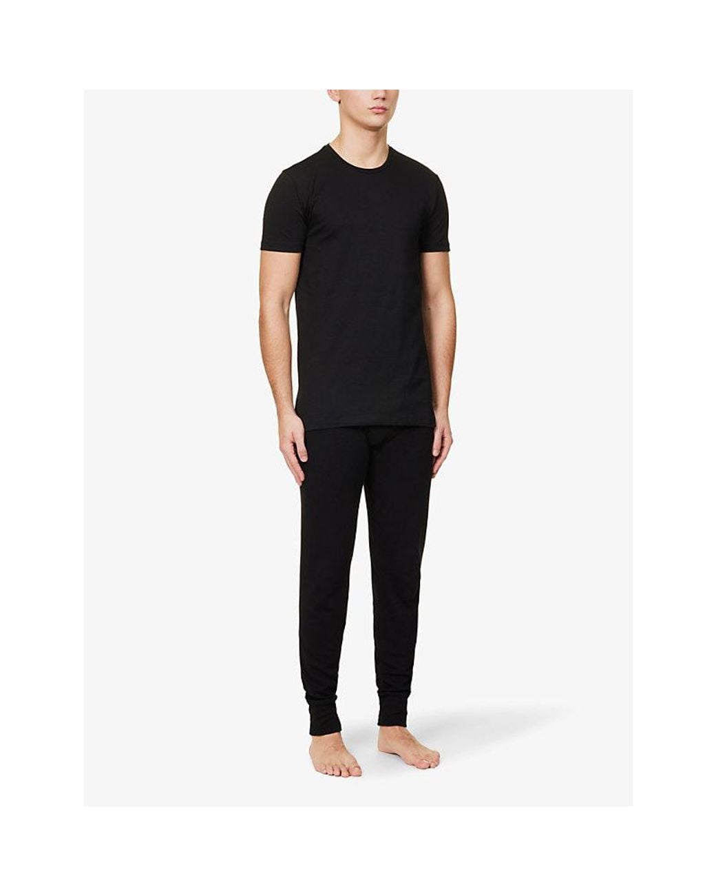 Falke Black Regular-Fit Crewneck Stretch-Cotton T-Shirt for men