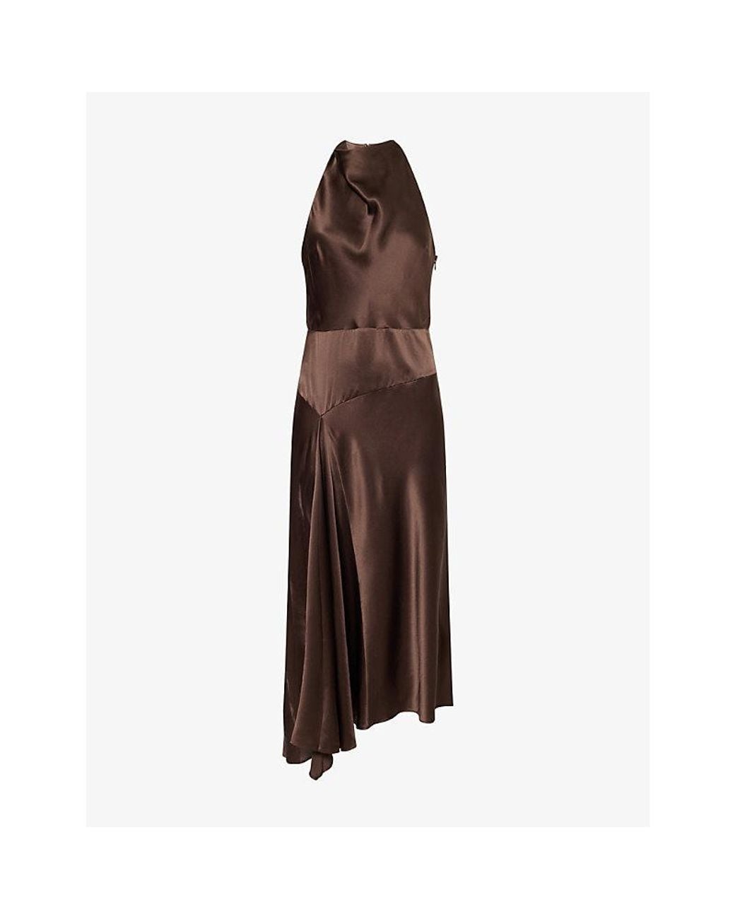 Reformation Brown Emna Halter Silk Midi Dress