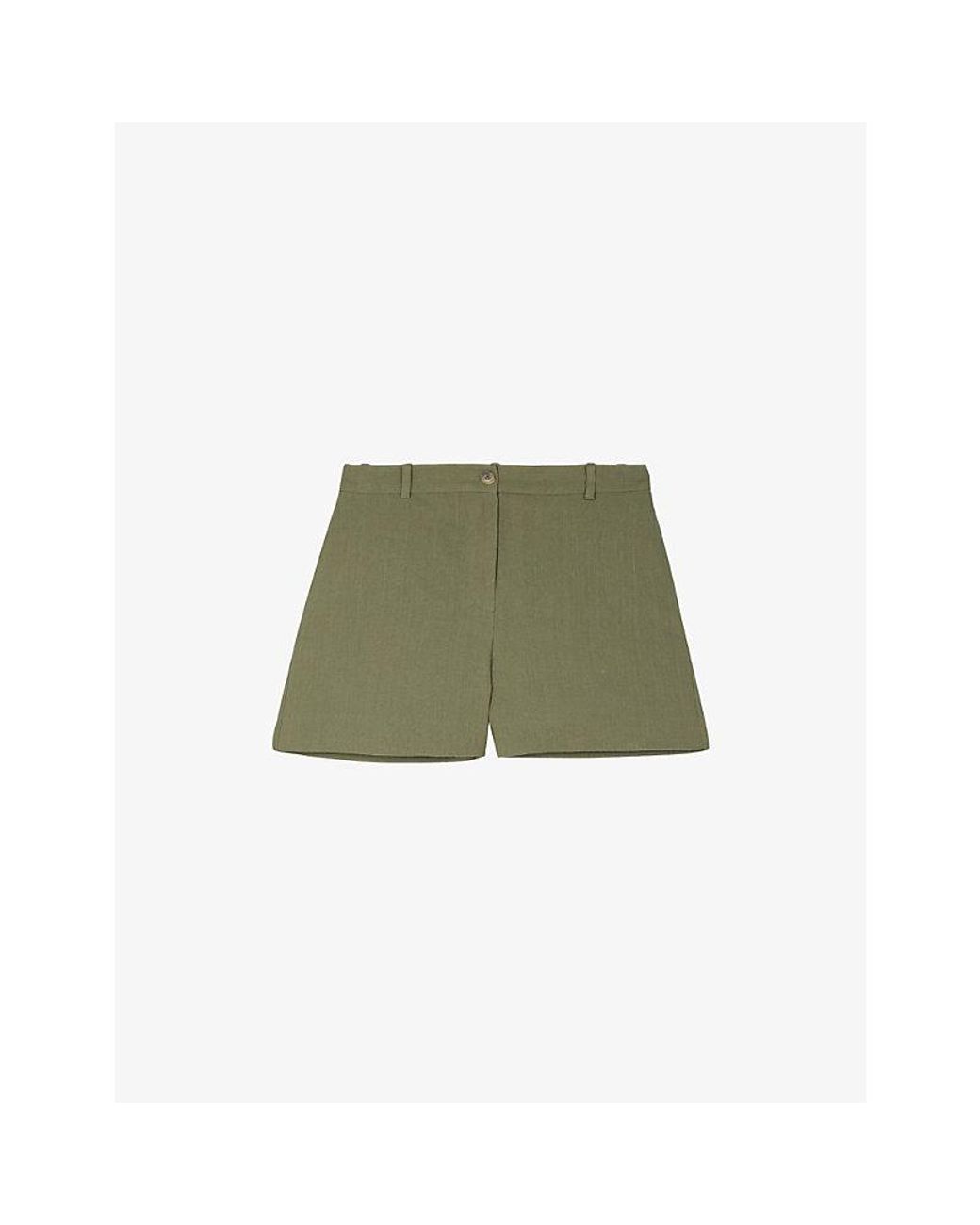 The Kooples Green Regular-Fit High-Rise Linen Shorts