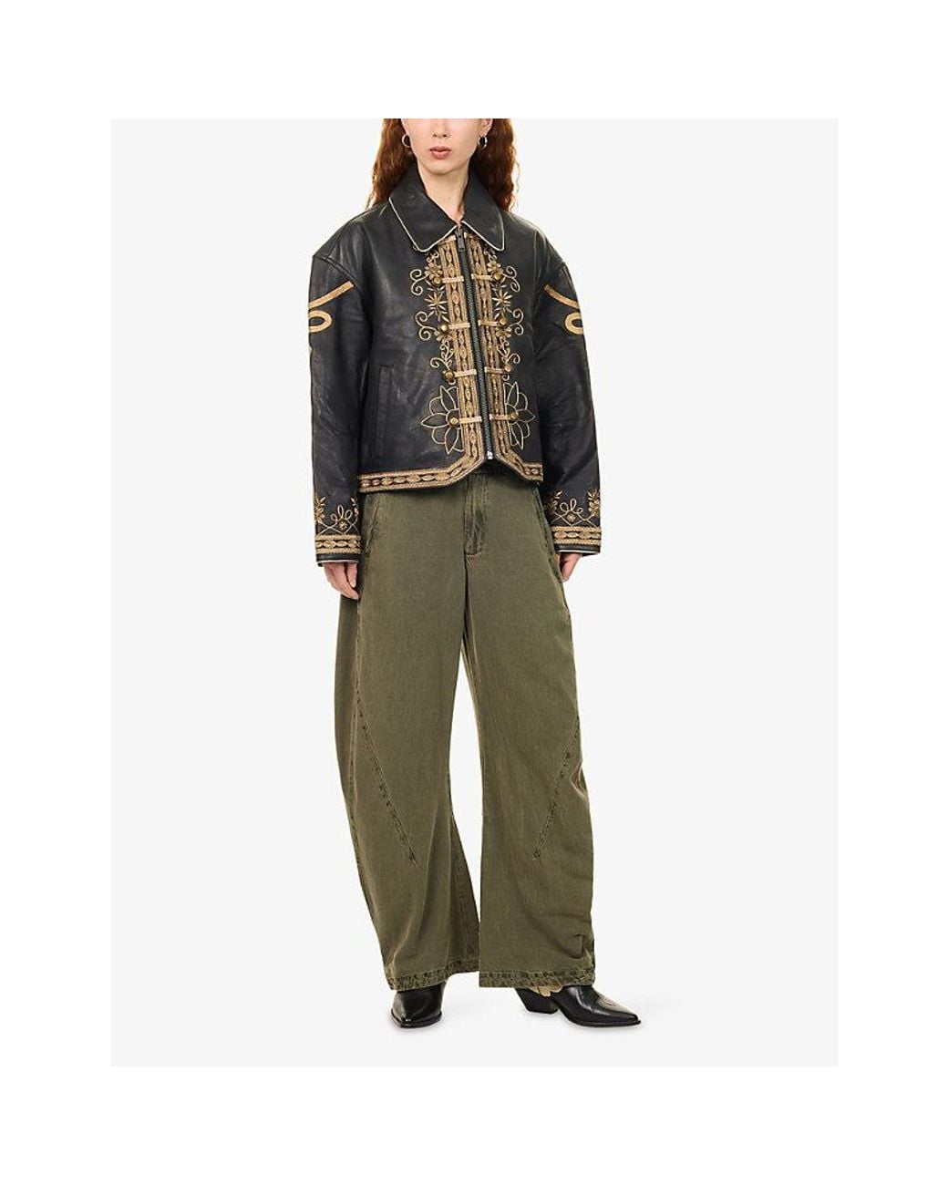 Free People Green Spotlight Barrel-Leg Cotton-Blend Trousers