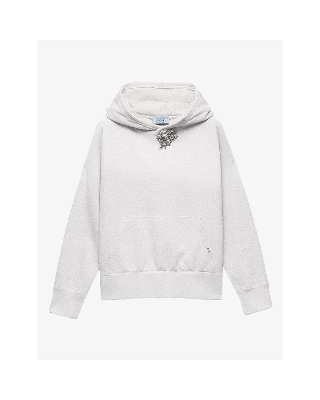 Prada White Jewel Brooch Cotton-Jersey Hoody