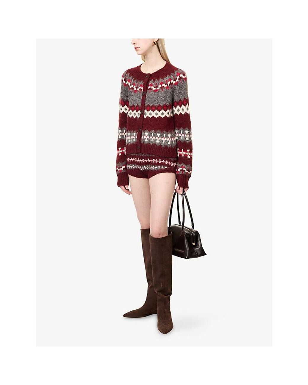 GOOD AMERICAN Red The Knit Fair-Isle Woven Micro Shorts