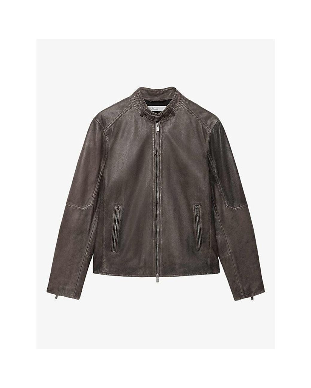 AllSaints Gray Cora Zip-Up Leather Jacket for men
