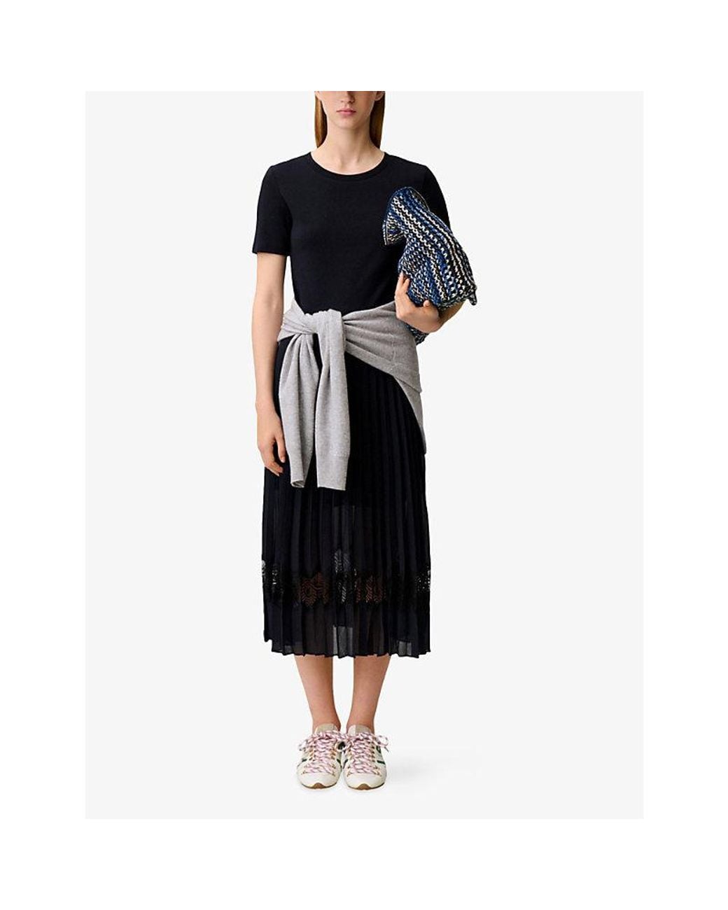 Claudie Pierlot Black Telie Pleated Cotton Midi Dress