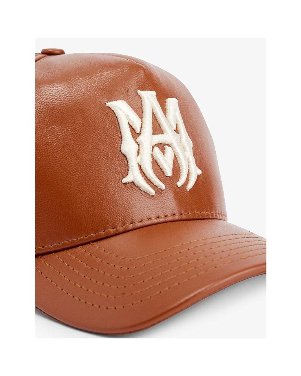 Amiri Branded Five-panel Leather Cap in Brown for Men | Lyst