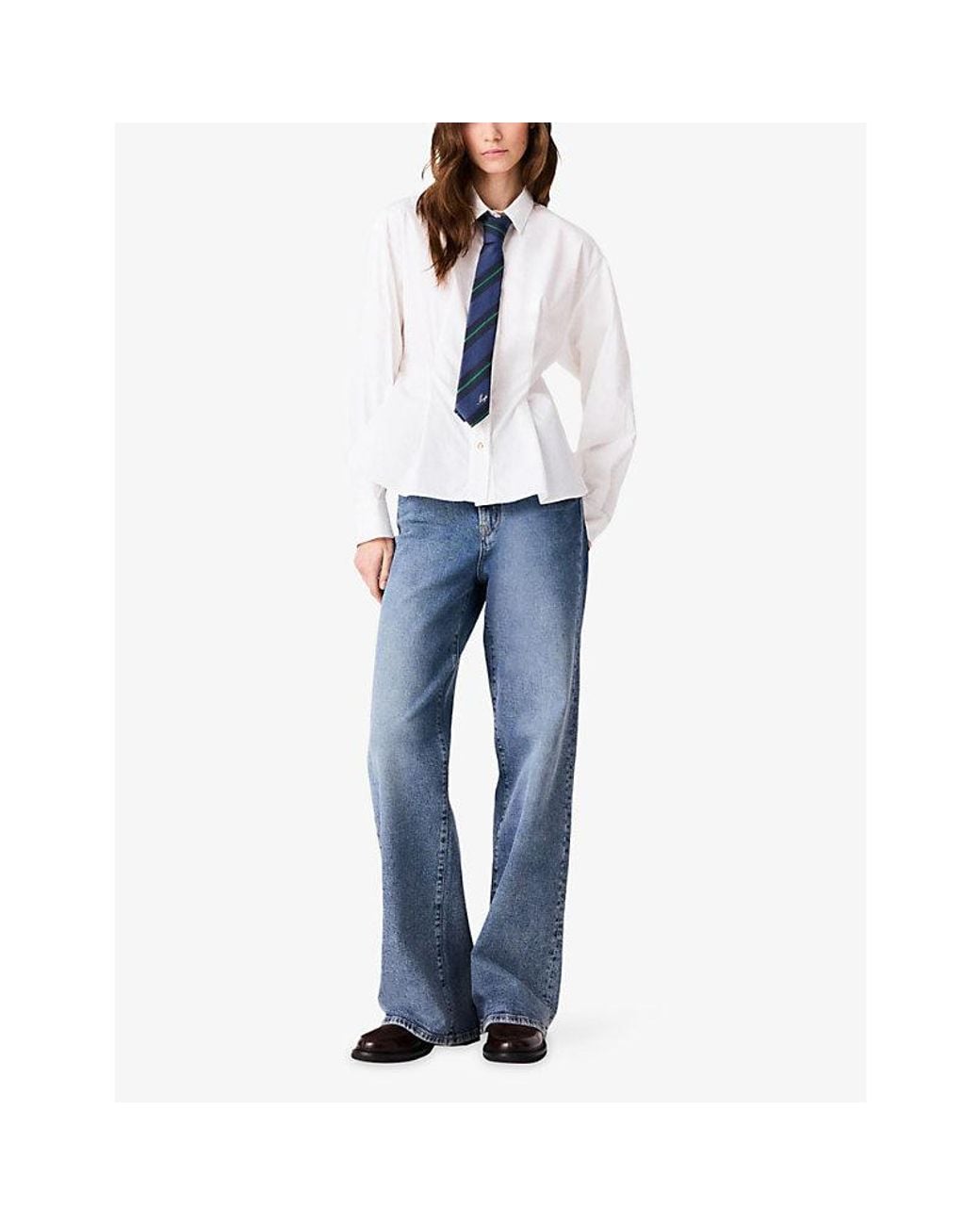 Maje White Collared Lace-Back Cotton Shirt