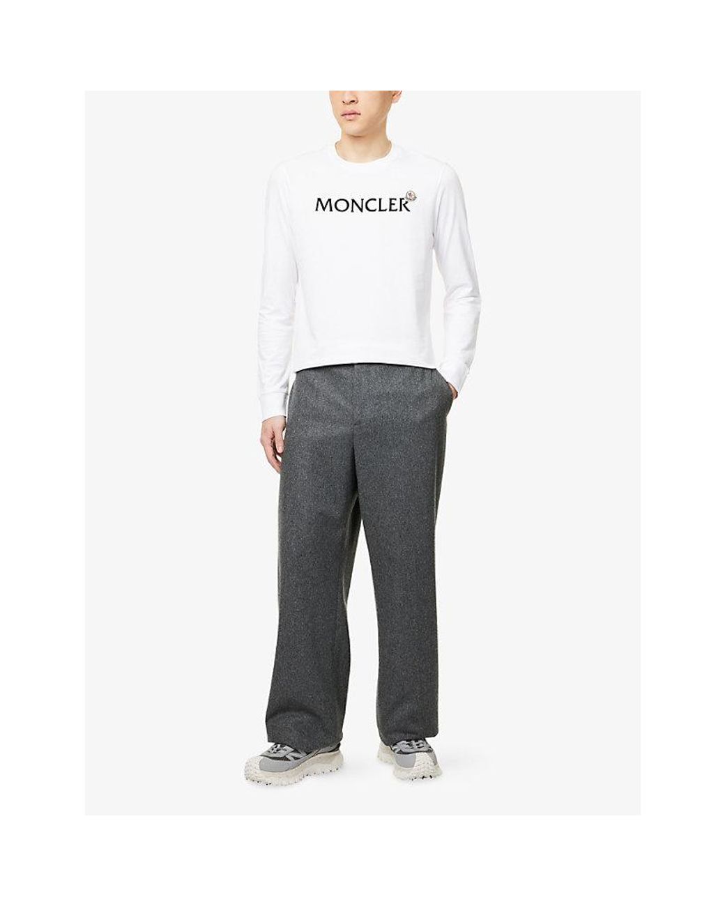 Moncler White Velvet-Branding Long-Sleeves Cotton-Jersey T-Shirt for men