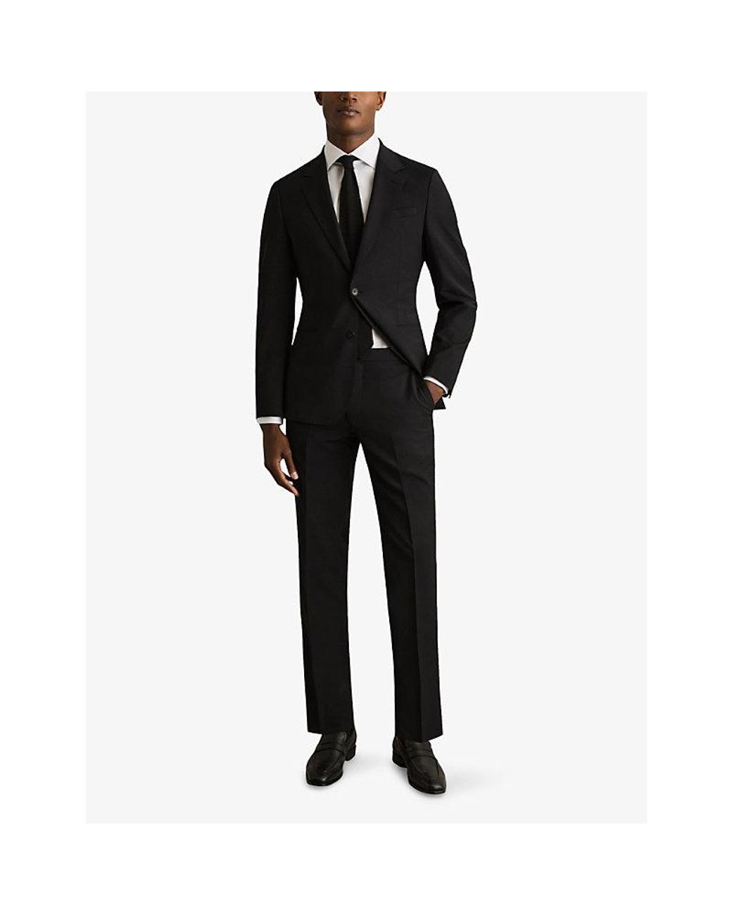 Reiss Black Promise Slim-Fit Wool-Blend Trousers for men