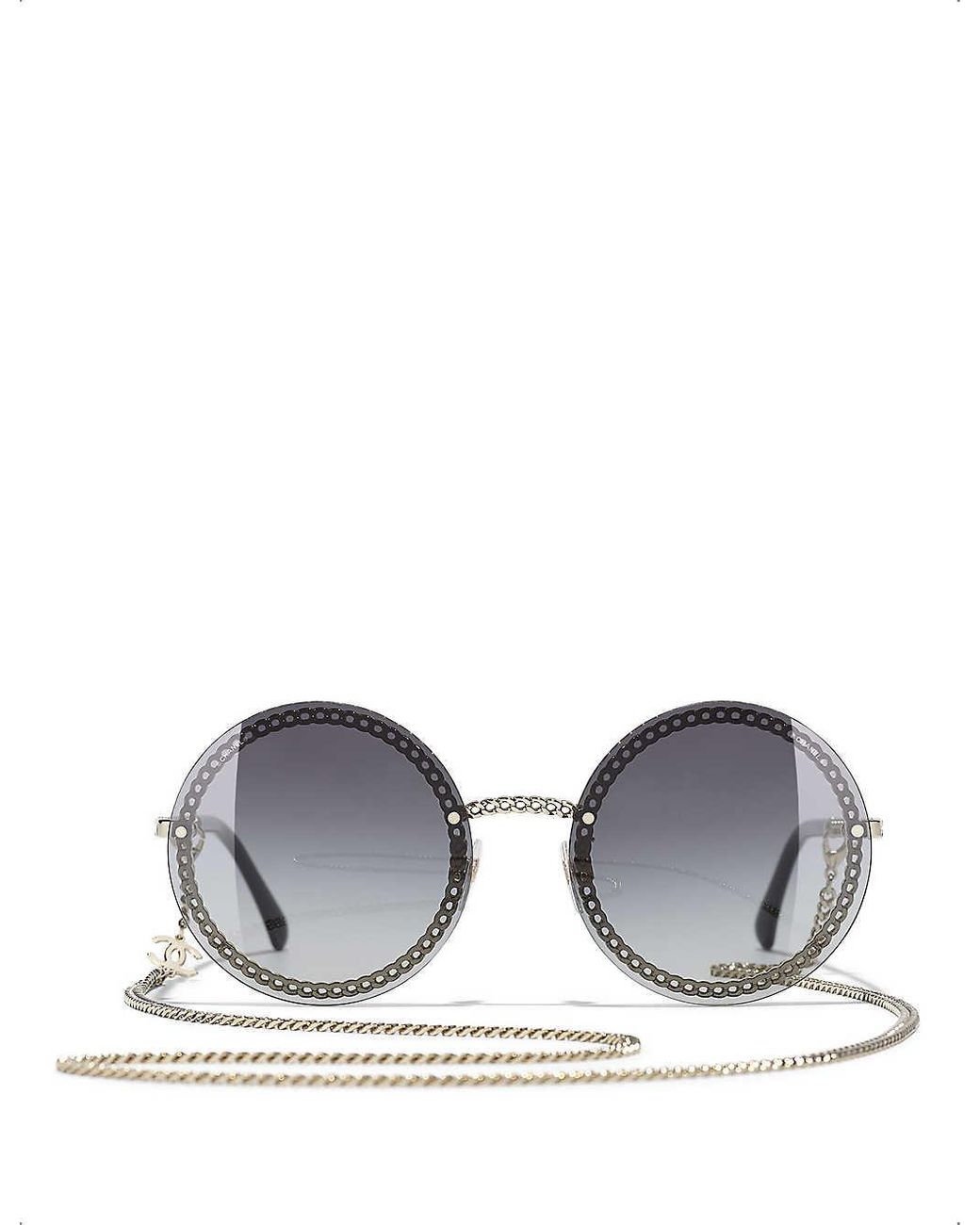 Chanel Round Sunglasses in Gray | Lyst
