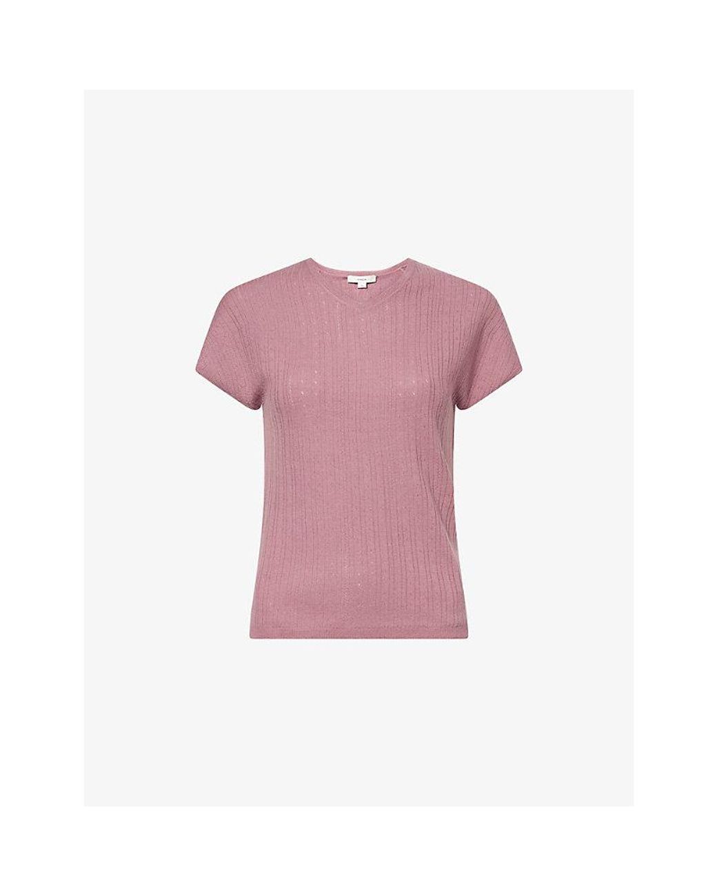 Vince Pink Pointelle V-Neck Wool Top