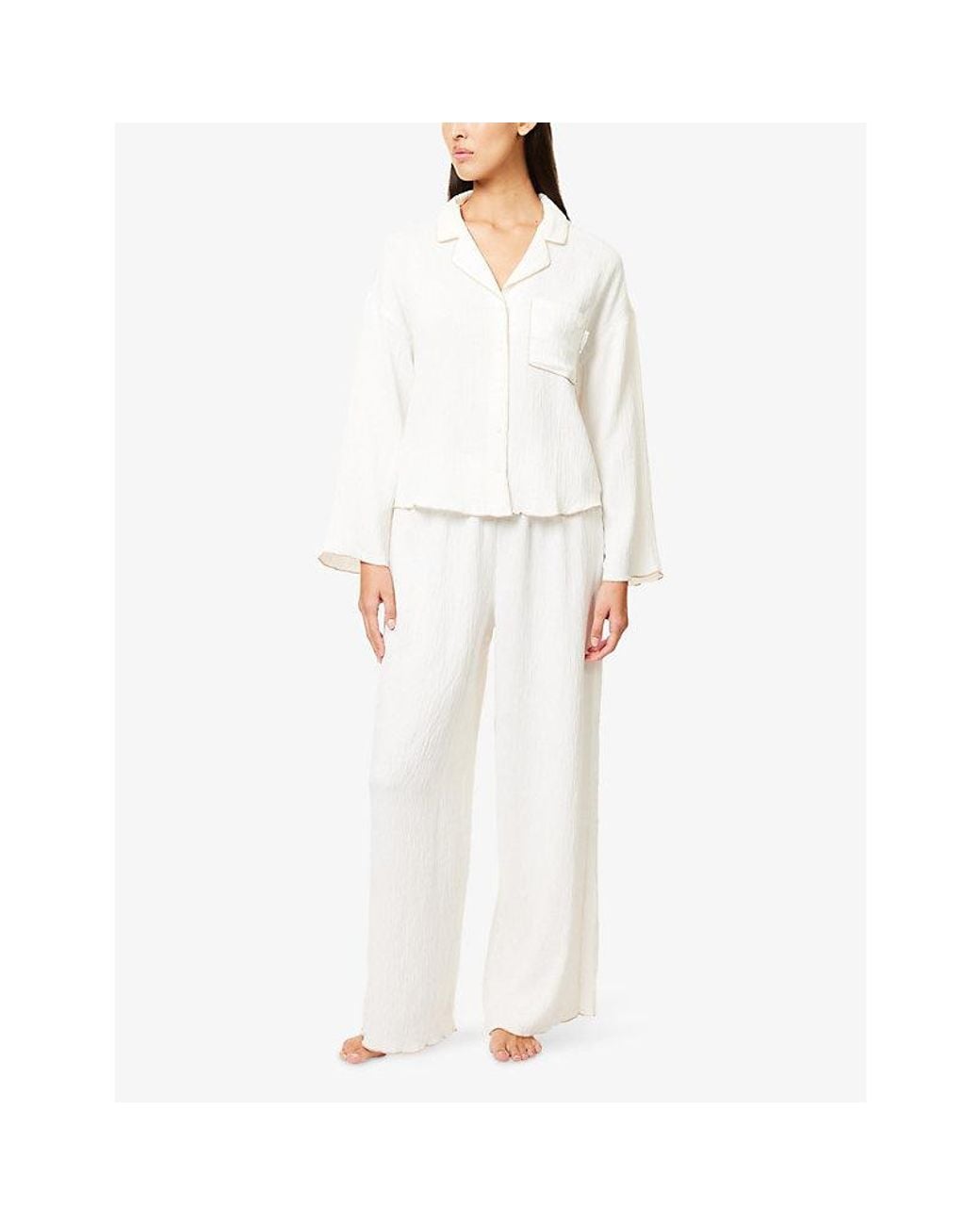 Lounge Underwear White Crinkle Wide-Leg Woven Pyjama Trousers