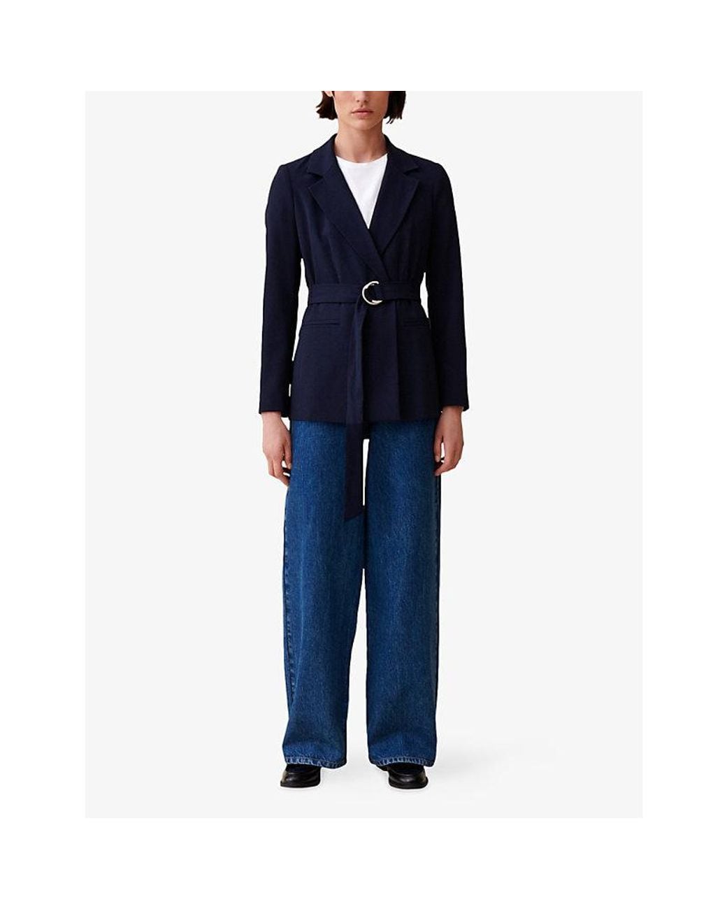 Claudie Pierlot Blue Buckled Regular-fit Crepe Blazer