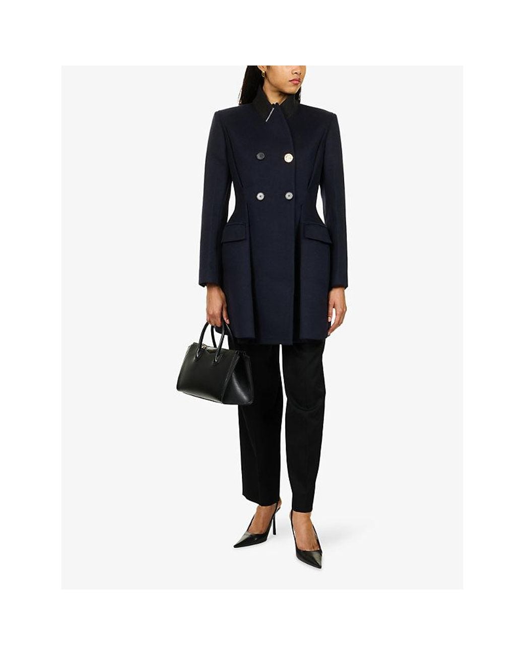 Givenchy Blue Double-Breasted Pinched Wool-Cashmere Blend Coat