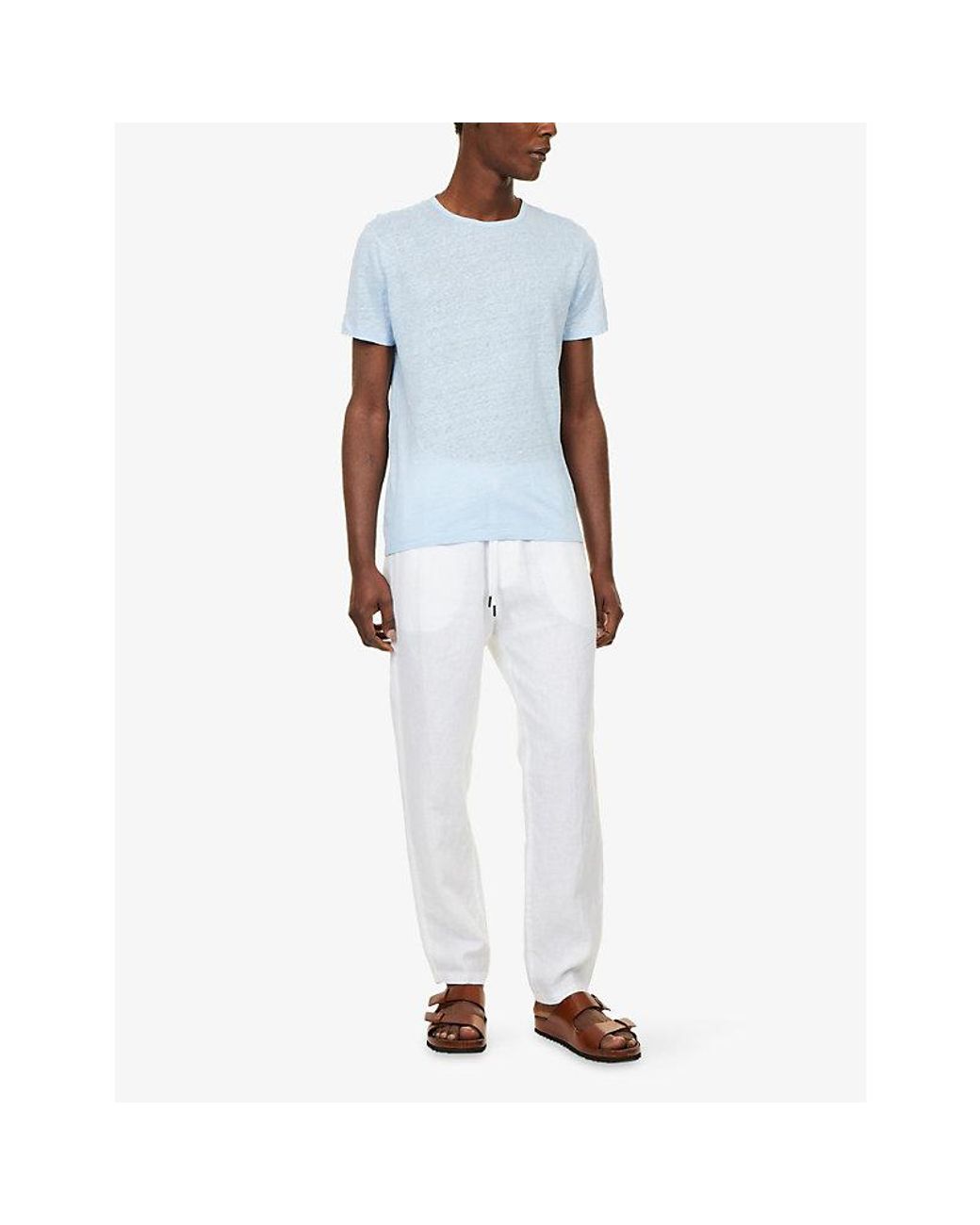 Derek Rose White Vienna Drawstring Linen Trousers for men