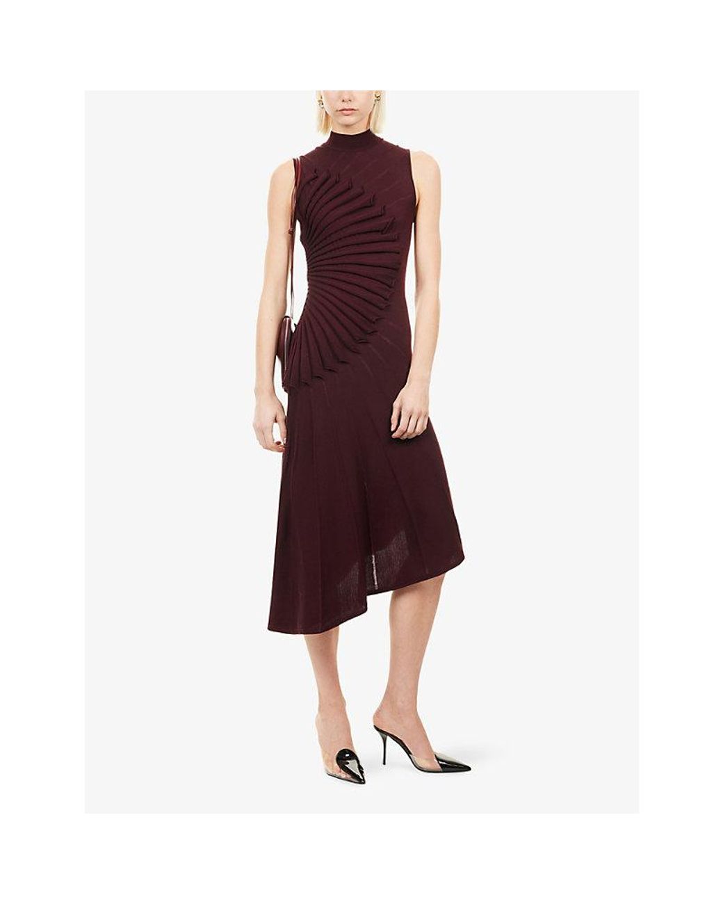 Alaïa Red Sculpting Asymmetric Wool Midi Dress