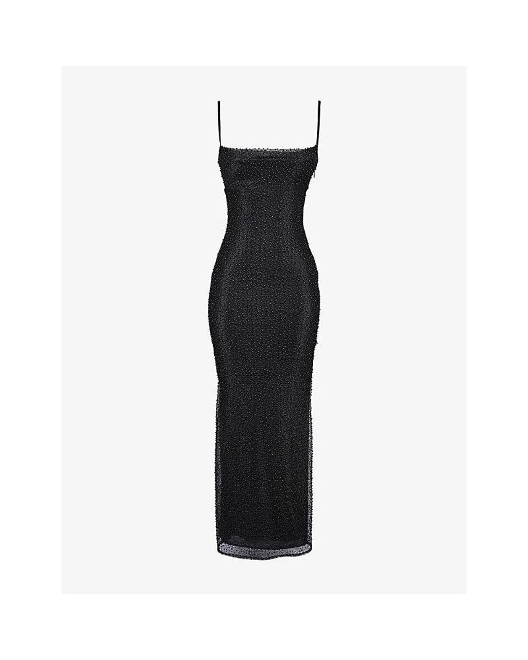 House Of Cb Calla Pearl-Embellished Mesh Maxi Dress in Black | Lyst