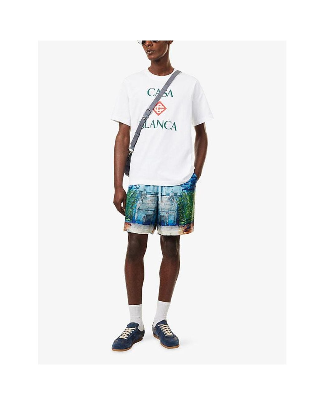Casablanca Blue Trompe L'Oeil Silk Shorts for men