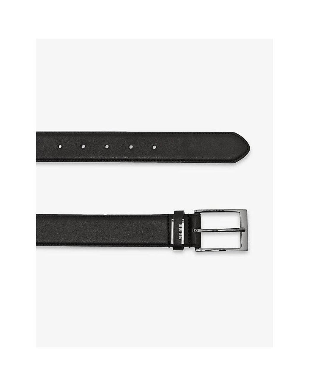 Reiss Black Finch Branded-Buckle Leather Belt for men