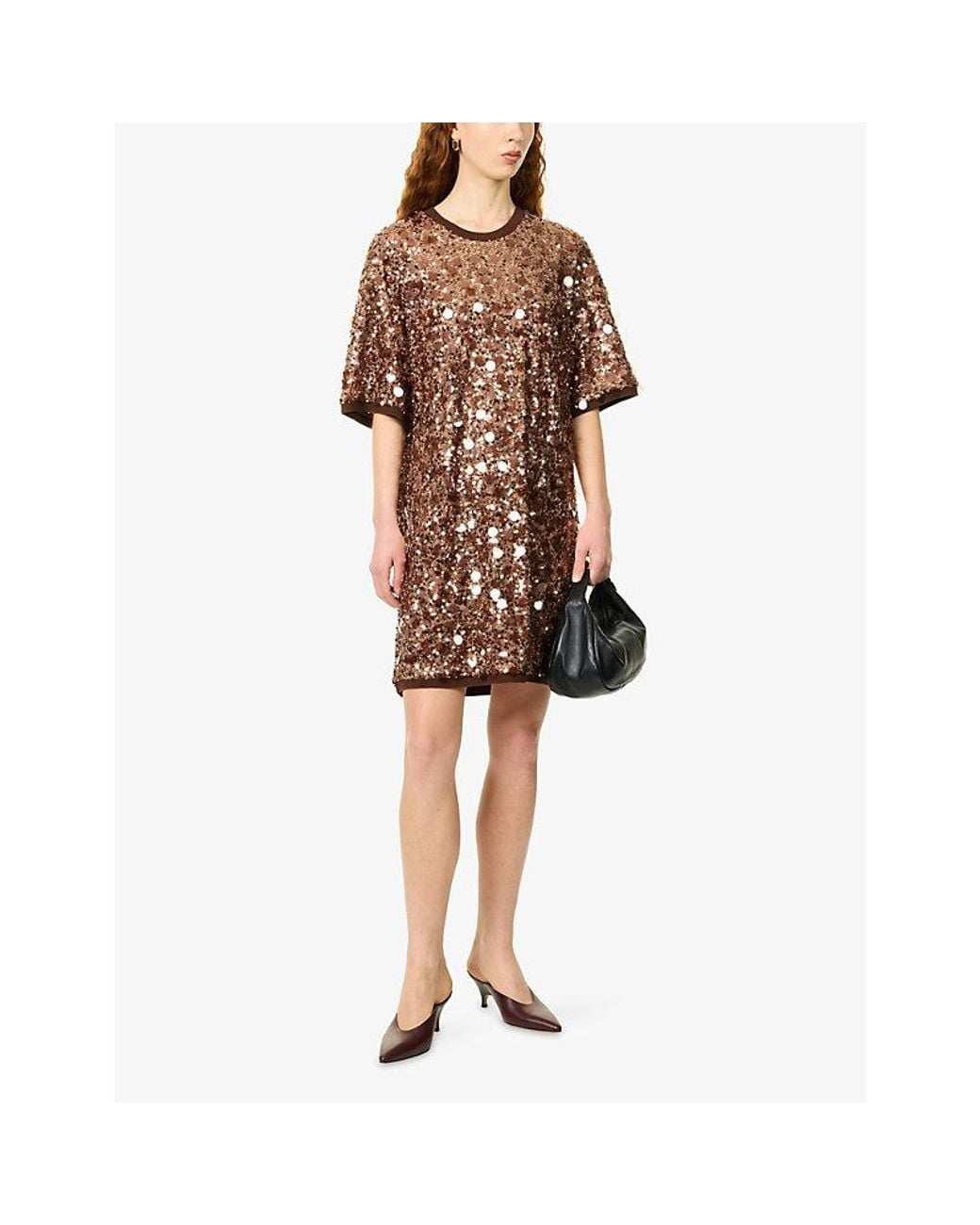 Weekend by Maxmara Brown Round-Neck Sequin Mini Dress