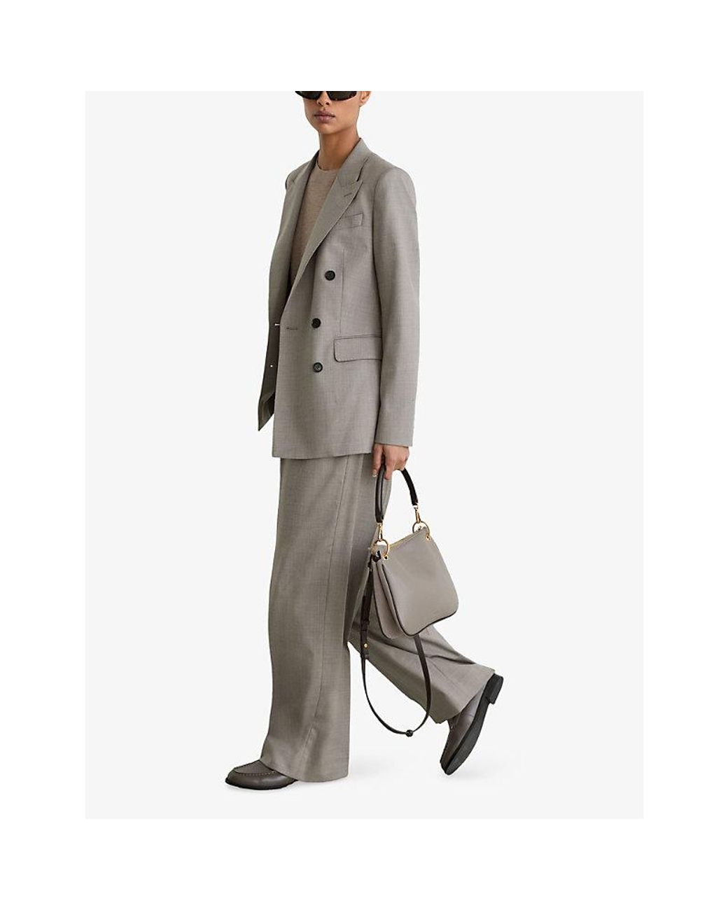 Reiss Gray Darcy Wide-Leg Wool-Blend Trousers