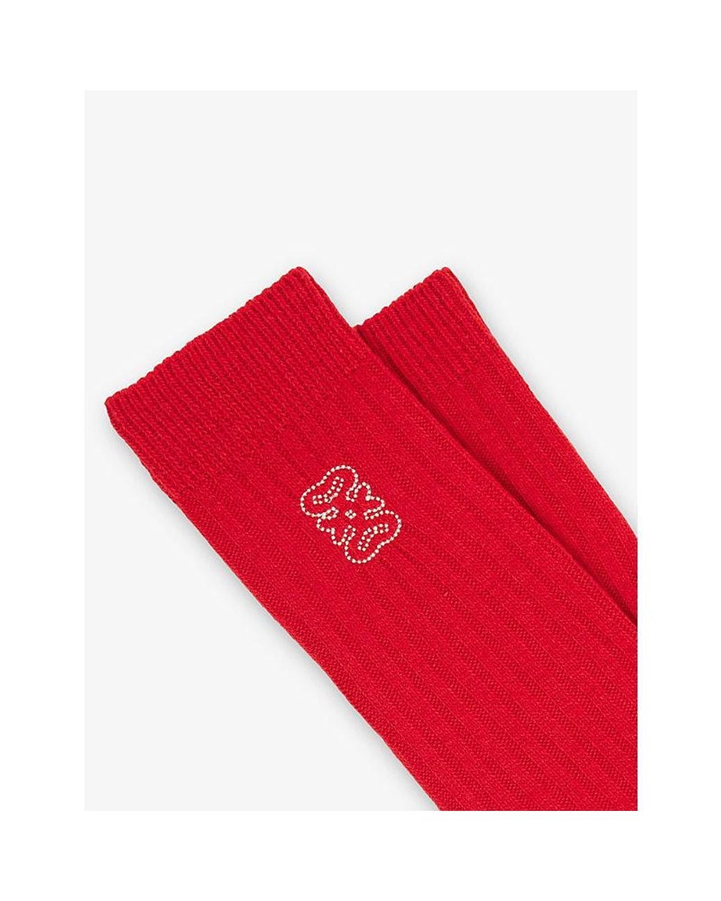 Sandro Ribbed Logo-Embroidered Wool And Cashmere-Blend Socks
