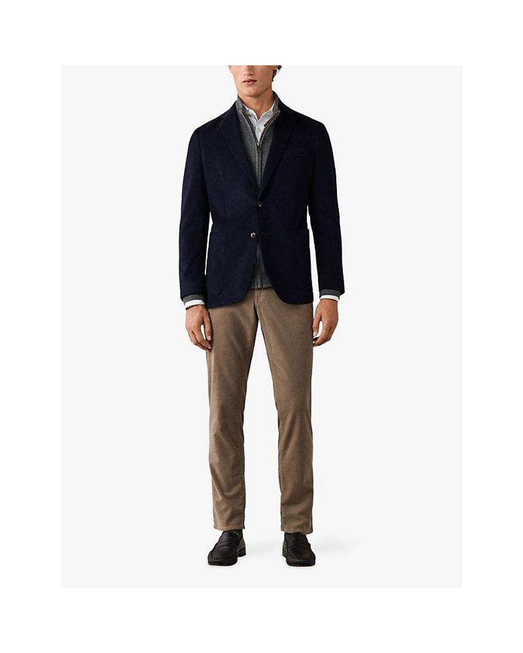 Hackett Blue Notch-Lapel Brushed-Texture Cotton-Twill Blazer for men