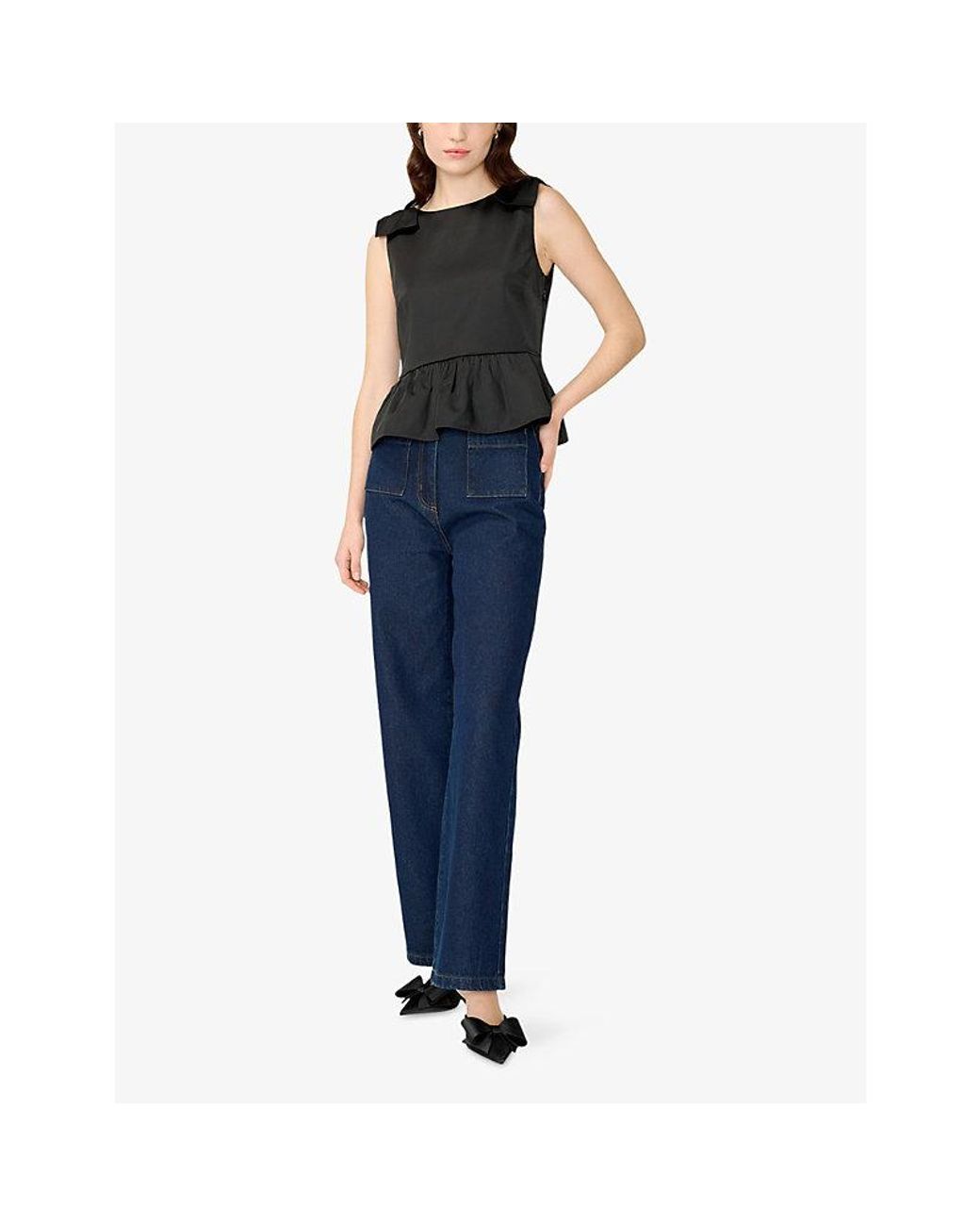 OMNES Black Keelee Bow-Detail Satin Top