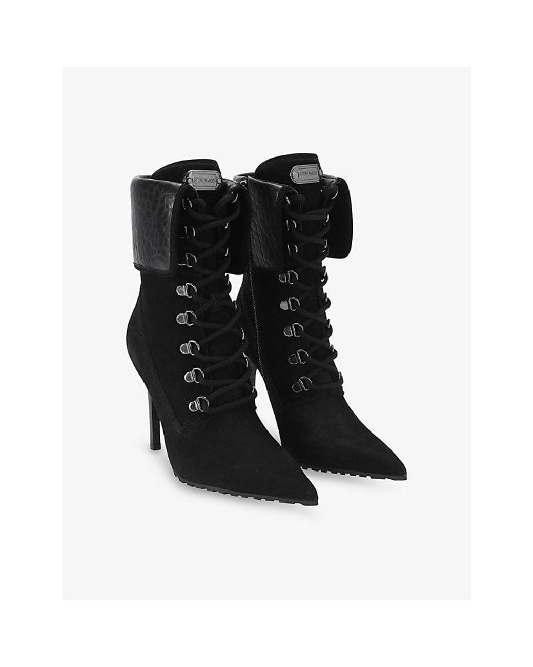 Steve Madden Black Morals Nubuck Leather Stiletto Heeled Boots
