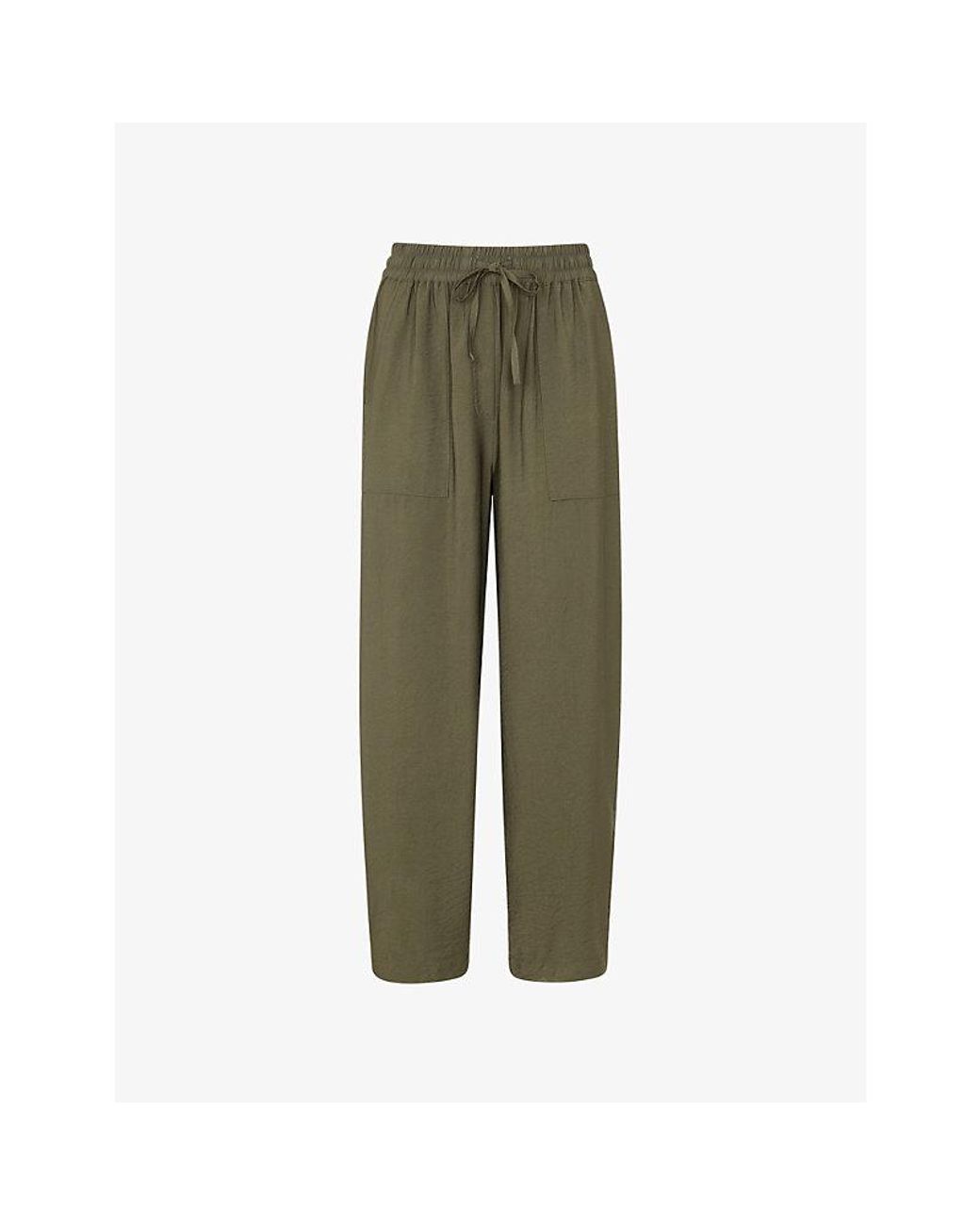 Whistles Green Tie-Waist Straight-Leg Woven Trousers