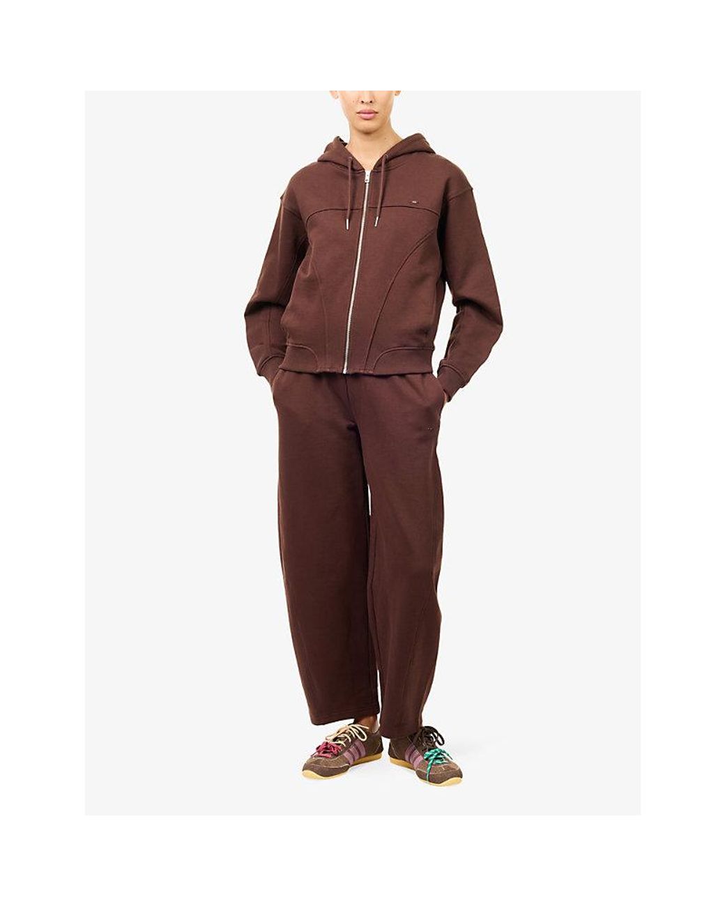 ADANOLA Brown Logo-Plaque Barrel-Leg Cotton Jogging Bottoms