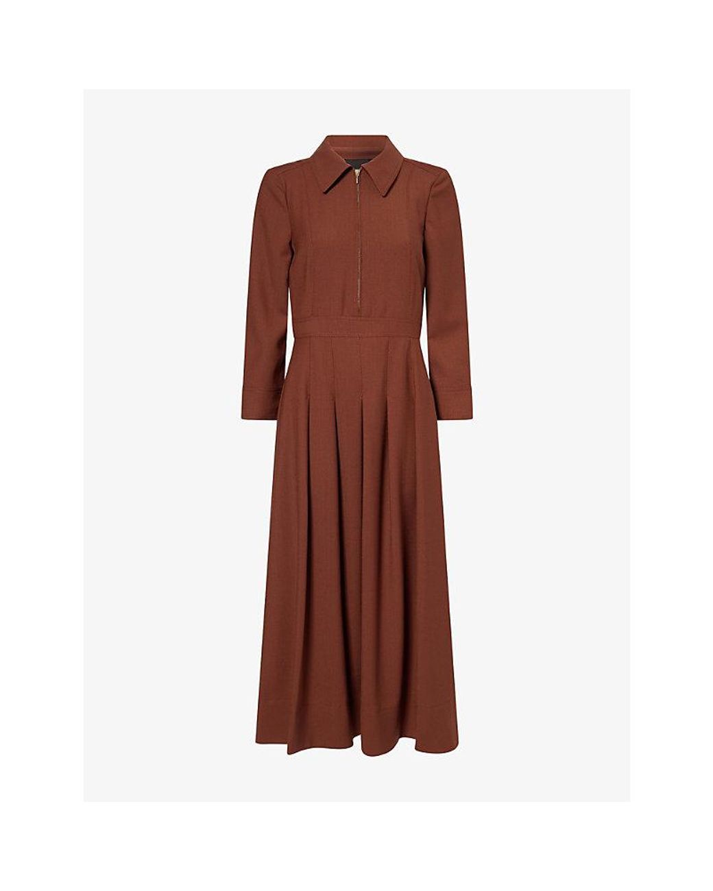 ME+EM Brown Classic-Collar Wool-Blend Midi Dress