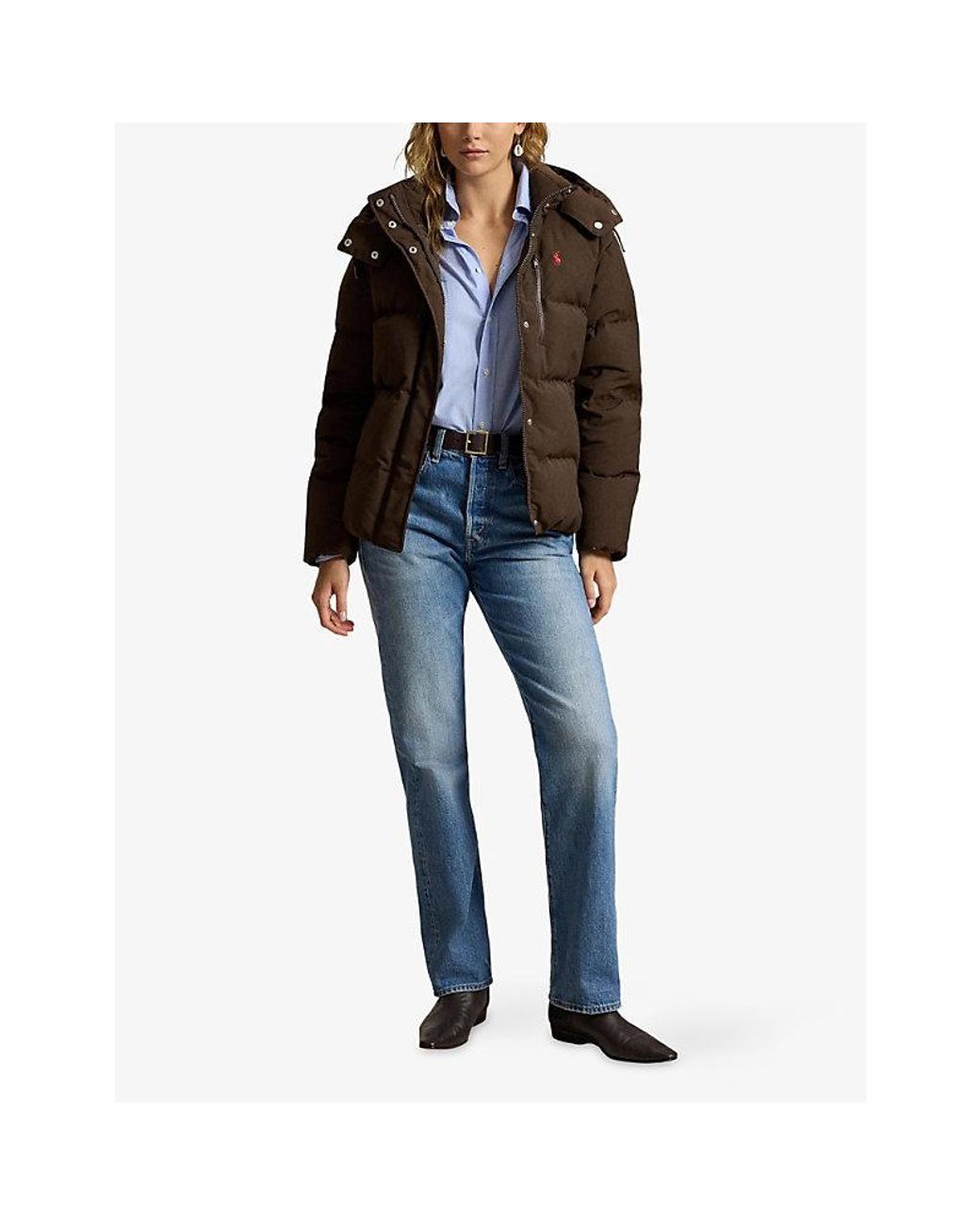 Polo Ralph Lauren Brown Hooded Taffeta Woven Puffer Coat